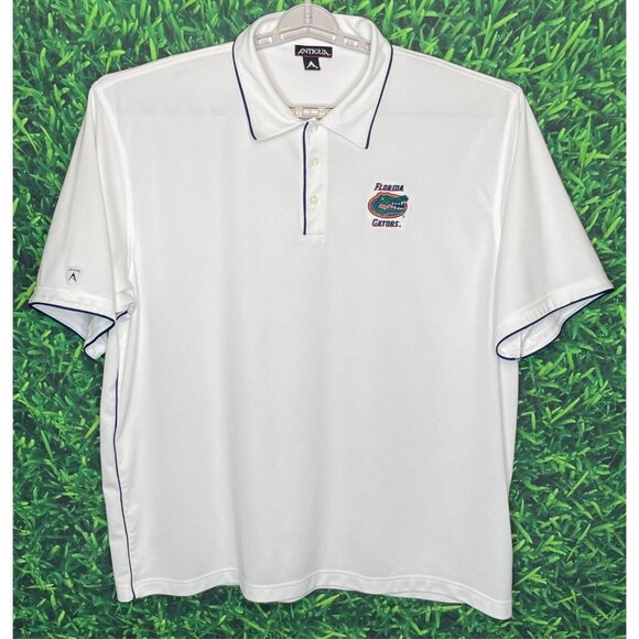 Florida Gators UF Short Sleeve Antigua White Stretch Polo Shirt Mens XXL - Picture 2 of 4